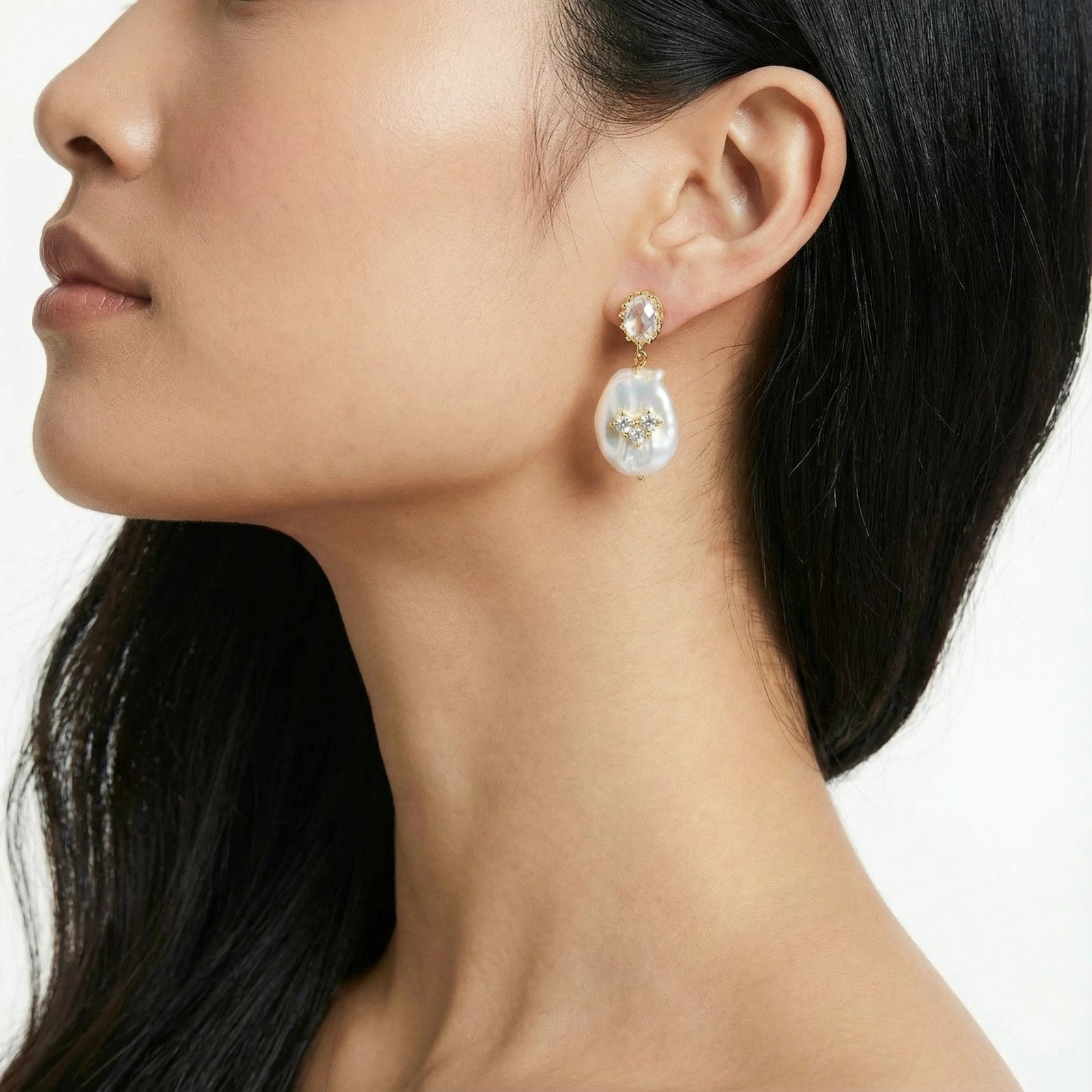 Pearl Crystal Drop Earrings