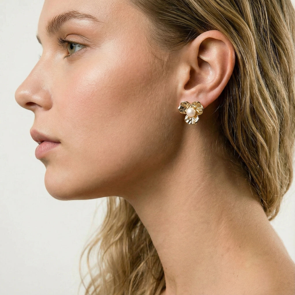 Golden Petal Pearl Studs