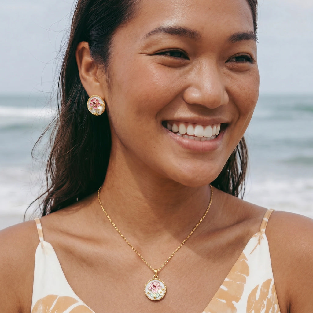 Pink Petal Pearl Studs