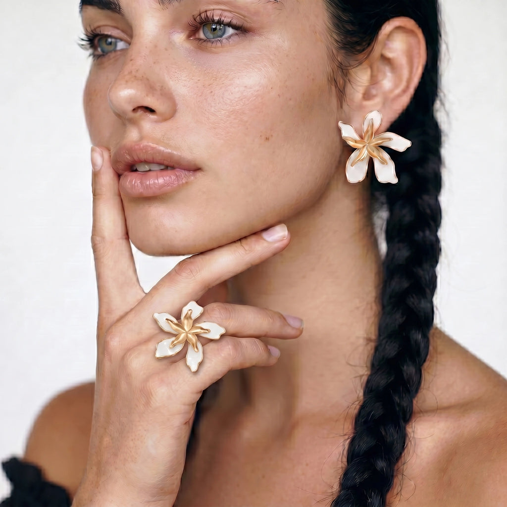White Petal Statement Earrings