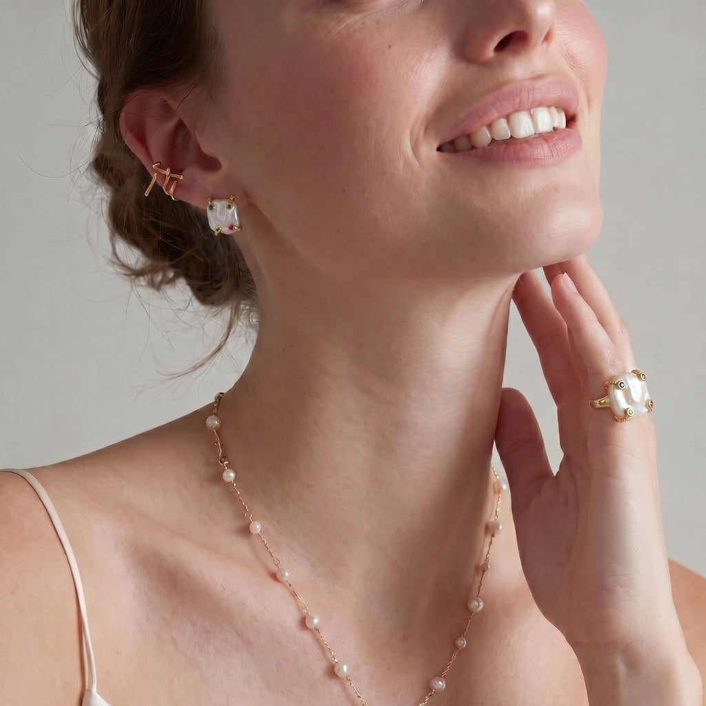 Gem Compass Pearl Studs